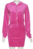 Casual Solid Color Pocket Patchwork Zipper Zipper Collar Long Sleeve Two Pieces