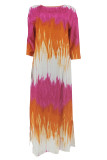Casual Tie Dye Patchwork O Neck Long Dresses