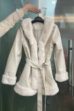 Daily Solid Color Patchwork Strap Design Cardigan Collar Outerwear
