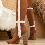 Casual Patchwork Solid Color Pointed Keep Warm Out Door Shoes (Heel Height 3.94in)