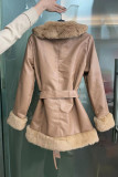 Daily Solid Color Patchwork Strap Design Cardigan Collar Outerwear