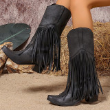 Casual Daily Fringed Trim Patchwork Solid Color Pointed Comfortable Shoes
