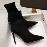 Casual Patchwork Solid Color Rhinestone Pointed Out Door Shoes (Heel Height 2.75in)