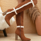 Casual Patchwork Solid Color Pointed Keep Warm Out Door Shoes (Heel Height 3.94in)