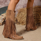 Casual Daily Fringed Trim Patchwork Solid Color Pointed Comfortable Shoes