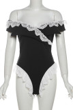 Sexy Lace Patchwork Backless Contrast Off Shoulder Regular Jumpsuits
