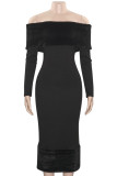 Elegant Solid Color Patchwork Backless Off Shoulder Long Dresses