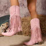 Casual Daily Fringed Trim Patchwork Solid Color Pointed Comfortable Shoes