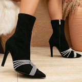 Casual Patchwork Solid Color Rhinestone Pointed Out Door Shoes (Heel Height 3.94in)