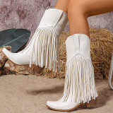 Casual Daily Fringed Trim Patchwork Solid Color Pointed Comfortable Shoes