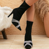 Casual Patchwork Solid Color Rhinestone Pointed Out Door Shoes (Heel Height 3.94in)
