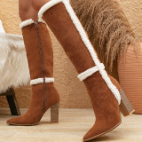 Casual Patchwork Solid Color Pointed Keep Warm Out Door Shoes (Heel Height 3.94in)