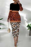 Casual Snakeskin Print Leopard Contrast O Neck Printed Dresses