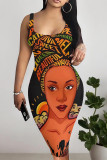 Sexy Cartoon Print Letters Leopard Contrast U Neck Printed Dresses