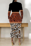 Casual Snakeskin Print Leopard Contrast O Neck Printed Dresses