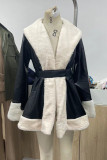 Daily Pocket Patchwork Strap Design Contrast Cardigan Collar Outerwear