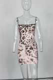 Sexy Leopard Print Patchwork Backless Spaghetti Strap Sling Dresses