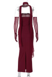 Elegant Solid Color Patchwork Backless Slit Strapless Three Pieces