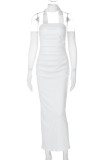 Elegant Solid Color Patchwork Backless Slit Strapless Three Pieces
