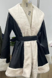 Daily Pocket Patchwork Strap Design Contrast Cardigan Collar Outerwear