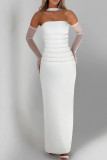 Elegant Solid Color Patchwork Backless Slit Strapless Three Pieces