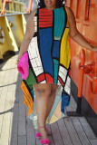 Casual Print Patchwork O Neck Irregular Plus Size Dresses
