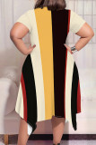 Casual Colorblock Patchwork O Neck Irregular Plus Size Dresses