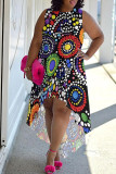 Casual Print Patchwork O Neck Irregular Plus Size Dresses