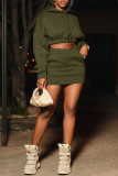 Casual Solid Color Pocket Hooded Long Sleeve Two Pieces