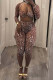 Casual Leopard Print Hollow Out Patchwork Asymmetrical Collar Long Sleeve Two Pieces