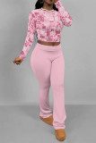 Casual Street Plaid Stripe Gradient O Neck Long Sleeve Two Pieces