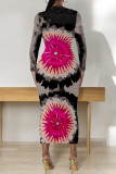 Casual Street Floral Print Contrast O Neck Printed Dresses