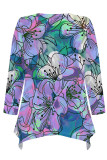 Casual Daily Floral Print Irregular Contrast O Neck Tops