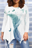 Casual Daily Floral Print Gradient Irregular Contrast O Neck Tops