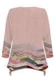 Casual Daily Floral Print Gradient Irregular Contrast O Neck Tops