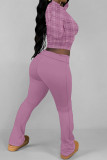 Casual Street Plaid Stripe Gradient O Neck Long Sleeve Two Pieces