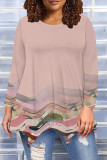 Casual Daily Floral Print Gradient Irregular Contrast O Neck Tops