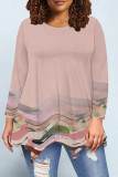 Casual Daily Floral Print Gradient Irregular Contrast O Neck Tops