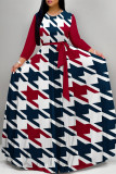 Daily Elegant Geometric Print Lace Up Contrast O Neck Printed Dresses