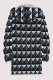 Casual Geometric Print Pocket Zipper Contrast Fleece-lined Hooded Outerwear