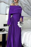Elegant Solid Color Patchwork Ruched Oblique Collar Long Dresses