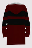 Casual Striped Print Gradient Pocket Zipper Contrast Fleece-lined Hooded Outerwear