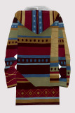 Casual Striped Print Gradient Pocket Zipper Contrast Fleece-lined Hooded Outerwear