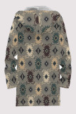Casual Geometric Print Pocket Zipper Contrast Fleece-lined Hooded Outerwear