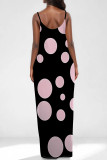 Sexy Geometric Print Polka Dot Pocket Contrast V Neck Printed Dresses
