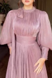 Elegant Solid Color Patchwork Zipper O Neck Long Dresses