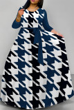 Daily Elegant Geometric Print Lace Up Contrast O Neck Printed Dresses