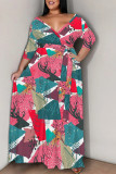 Casual Daily Plaid Striped Print Pocket Contrast V Neck Printed Plus Size Dresses