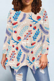 Casual Daily Floral Print Irregular Contrast O Neck Tops