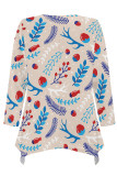 Casual Daily Floral Print Irregular Contrast O Neck Tops